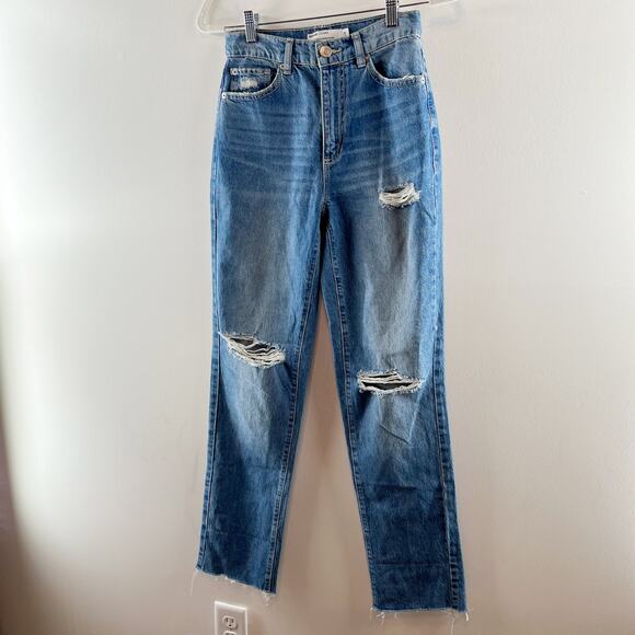 Garage Denim Hi-Rise 100% Cotton Vintage Straight Ripped Jean Ollie Wash 0 / 25 - Picture 8 of 9